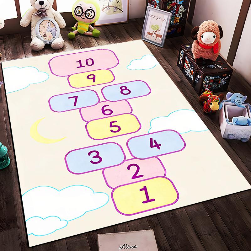 Colorful Hopscotch Game Design Rug Non-slip rug suitable for living room and bedroom sofas.