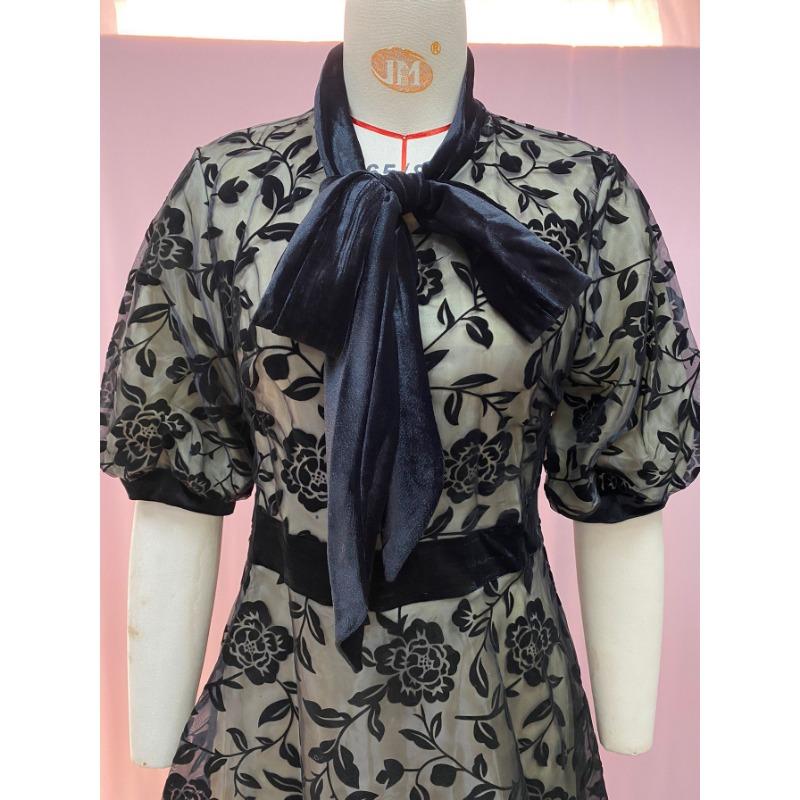 Женские летние тонкие платья с темпераментным воротником и сетчатой талией, кружевные сращивания