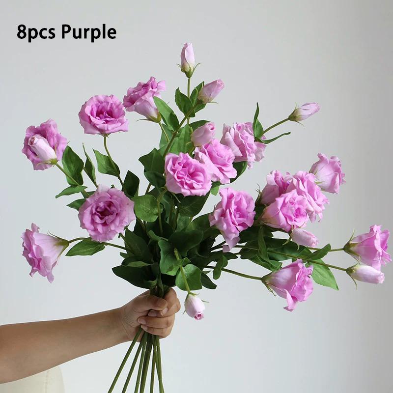 Pink Artificial Lisianthus Flowers Wedding Floral Arrangement Bouquet White Soft Touch Faux Eustoma Bouquet Home Decor