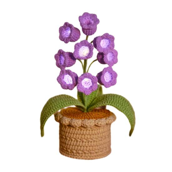 Lily of The Valley Lamp Crochet Artificial Flower Night Light Handmade Potted Plant Table Lamp for Women Wife Girlfriend Birthday Christmas Valentine