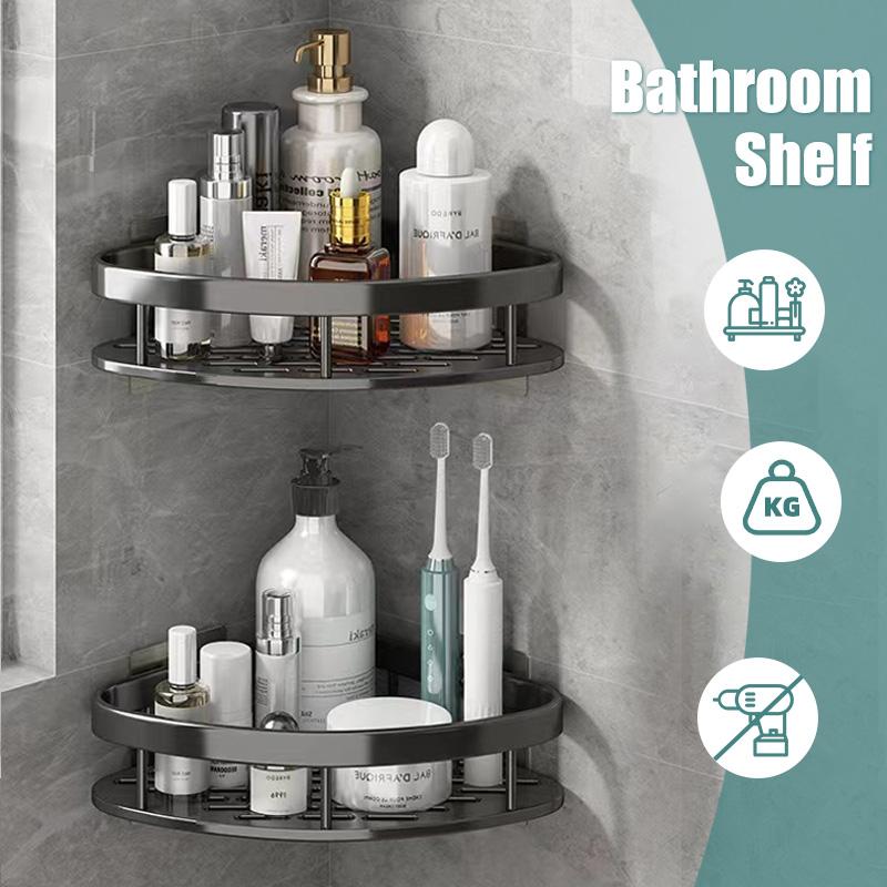 Aluminum Alloy Bathroom Shelf Shampoo Rack Shower Shelf No Drilling Wall Shelf Kitchen Storage Organizer