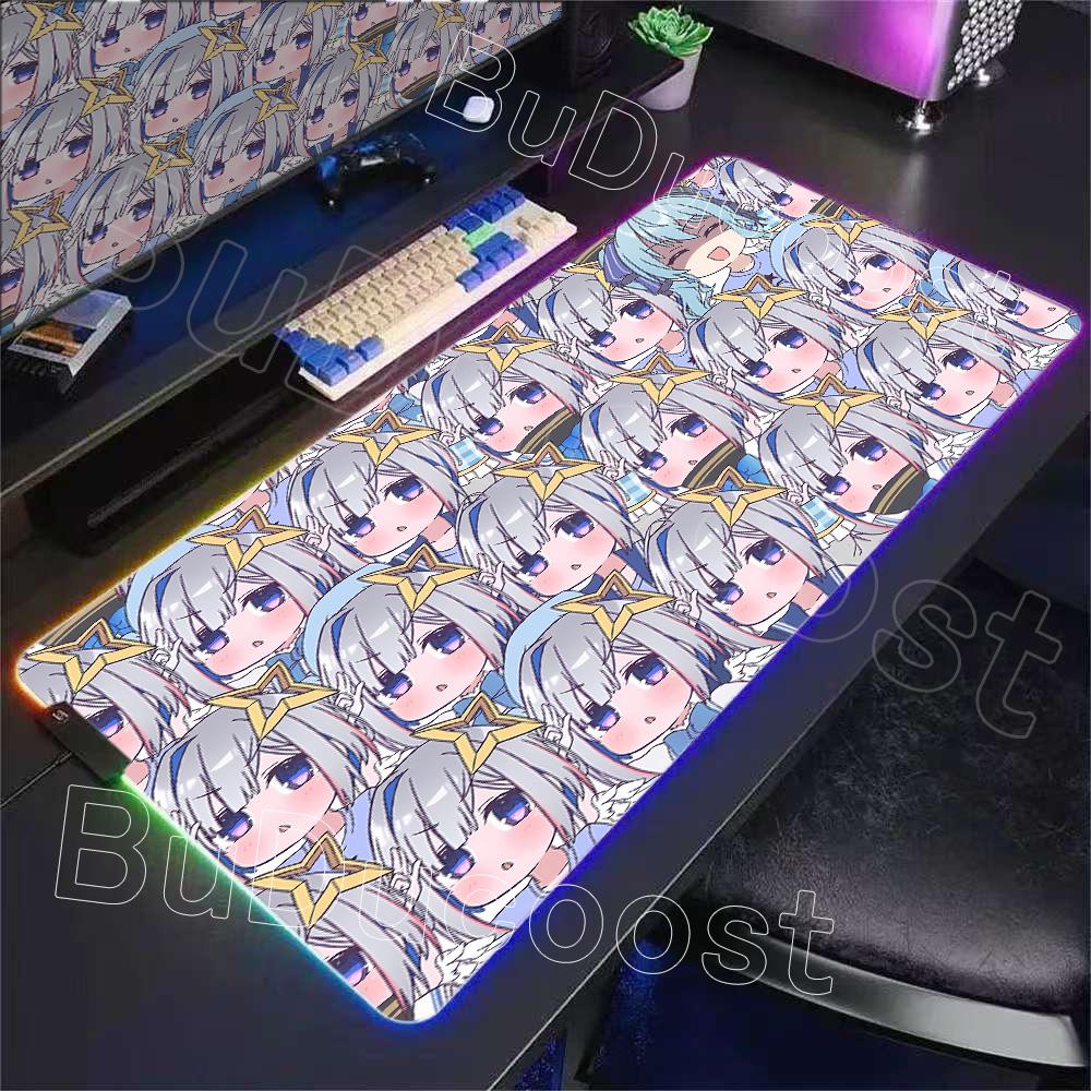 RGB Glowing HD Anime Mousepad Pretty Abime Girl Mouse Pad Hololive Amane Kanata Desk Mat Computer PC Cabinet Kawaii Keyboard Pad