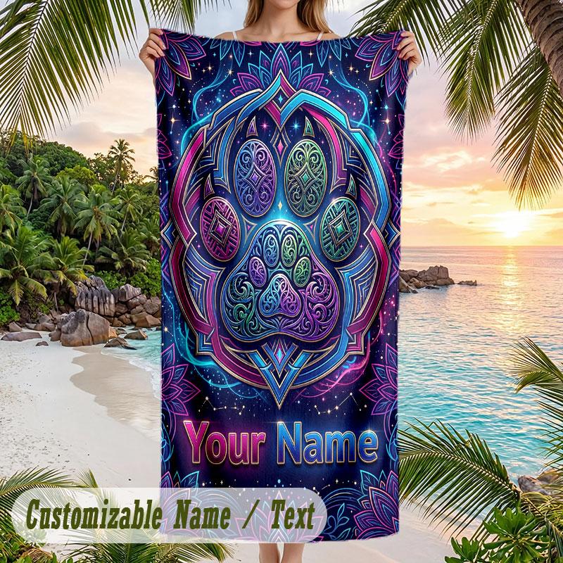 Music Notes Harmony Theme Quick Dry Beach Towel Custom Name Text Print Large Sand Resistant Towel Beach Vacation