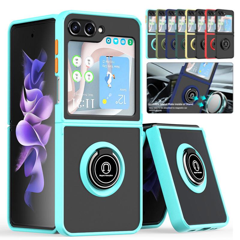 Shockproof Matte Phone Case for Samsung Galaxy Z Flip 6 5 4 3 Protective Cover Ring Stand Holder Shell Business Full Protection