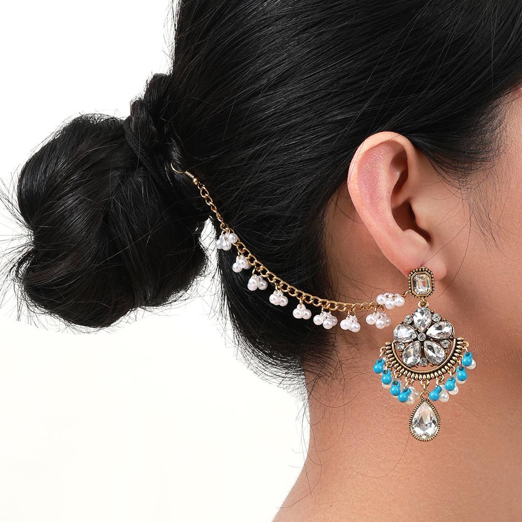 Bohemian Ethnic Style Flower Earrings for Women , Vintage Court Titanium Alloy Ear Pins , Popular European American Tren