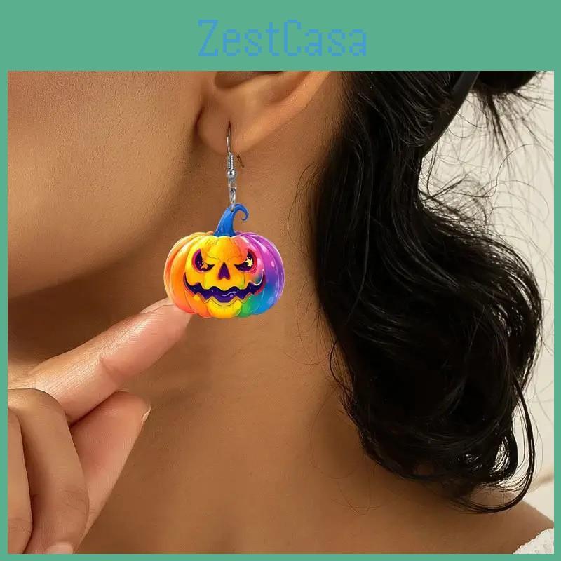 Creative Halloween Themed Colorful Pumpkin Pattern Women Earrings Acrylic