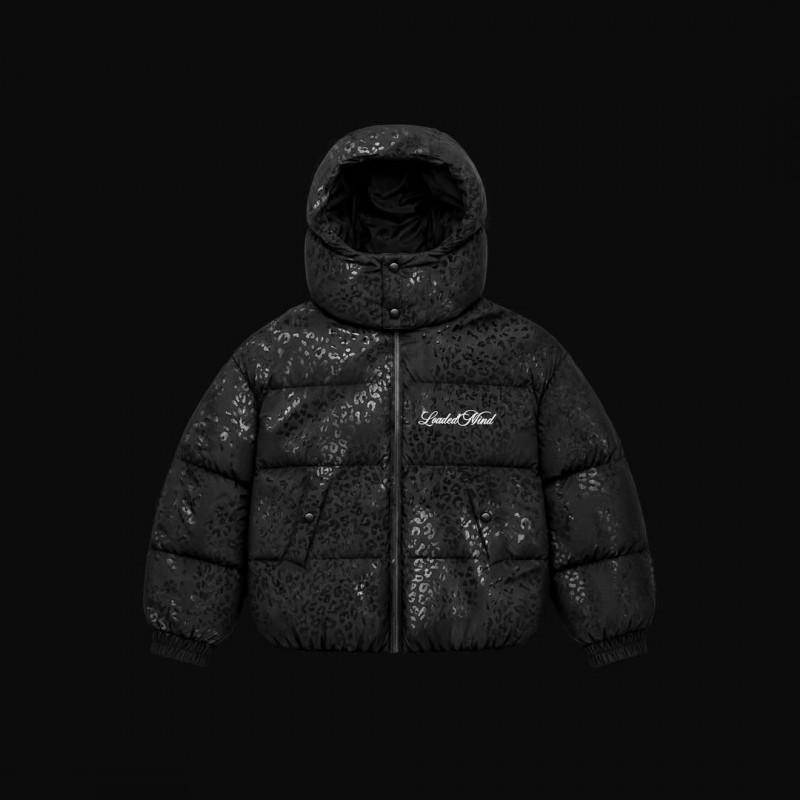 Couple Winter Hooded Cotton Jacket Water-Responsive Print Zip-Up Streetwear Coat Men Women