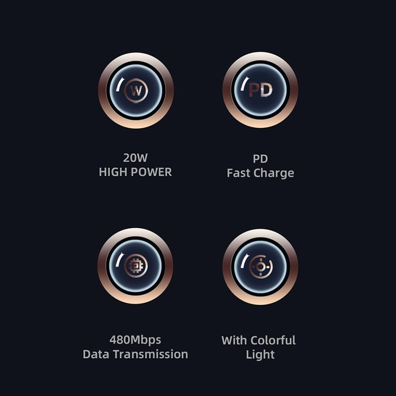 USAMS 6A USB Type C кабель со светодиодным индикатором Lightning Cable для iPhone 13 12 Huawei Samsung Xiaomi мобильного телефона PD 100 Вт быстрое зарядное устройство