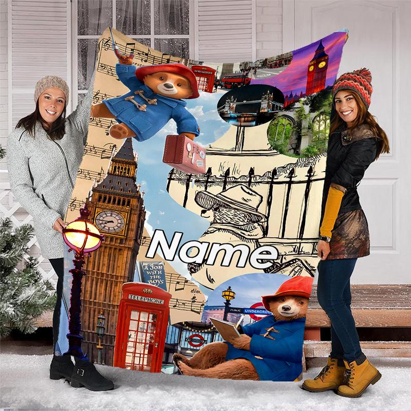 Personalized Custom Name Blanket - Paddington Bear Print Design,Blanket for Sofa,Bed,Travel,Camping - Soft and Warm, Great Gift