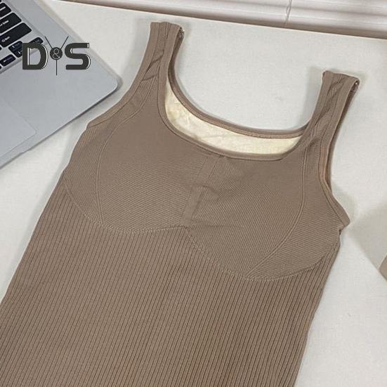 Winter Women Thermal Vest with Chest Pads Seamless Velvet-lined Fast Temperature Lock Heating Slim Fit Elastic Sleeveless Inner Wear Bottoming Tank