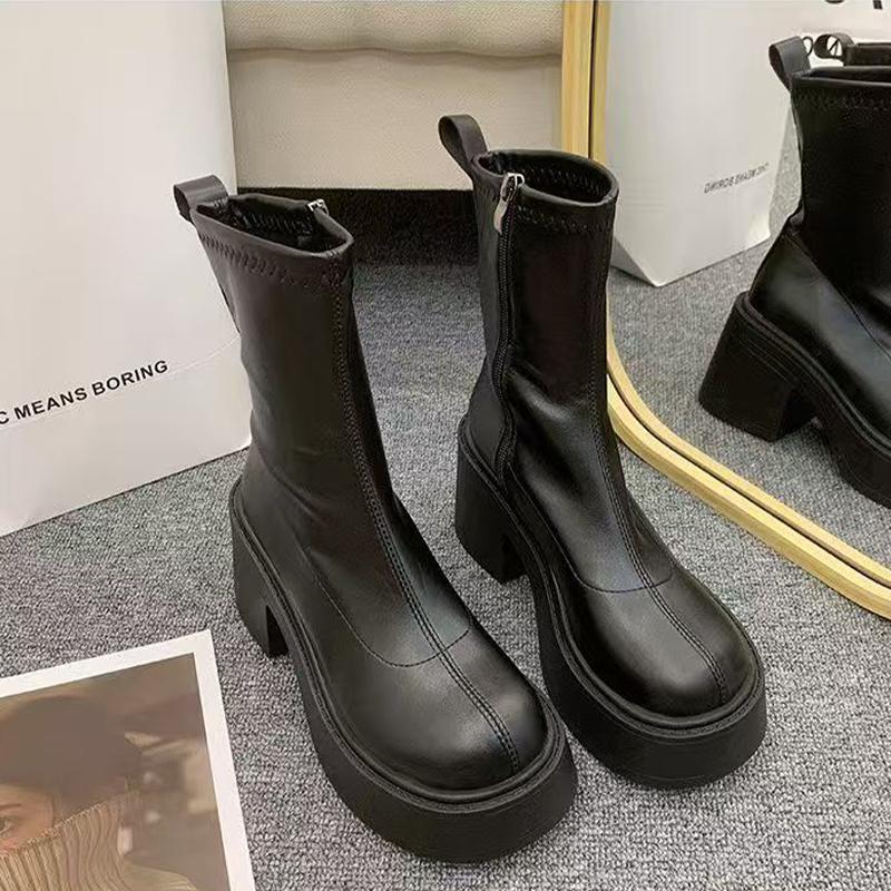 Модные женские ботильоны на высоком каблуке, на платформе, на толстом каблуке, дизайнерские туфли для зимнего платья, 2025, новые, уютные, готические, челси, ботильоны для женщин