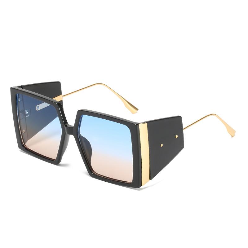 Квадратные солнцезащитные очки, Модные очки с большой оправой в том же стиле, Персонализированные рисовые ногти, Металлические солнцезащитные очки для женщин