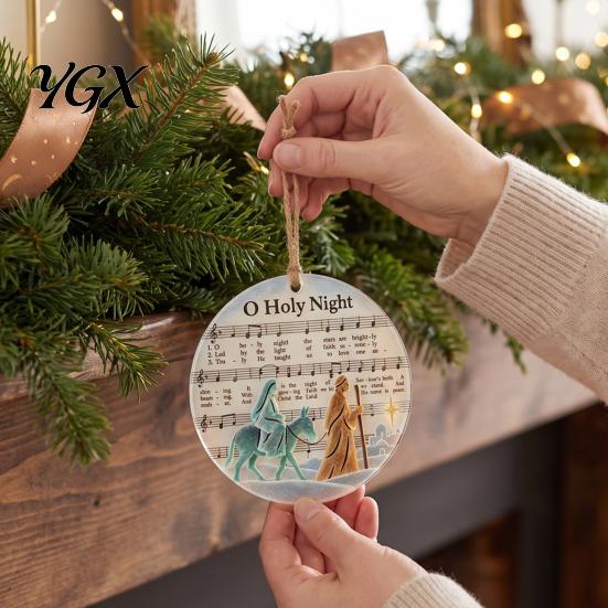 Traditional Christmas Tree Baubles Sea Glass Hymn Ornaments, Handmade Music Sheet Nativity Hanging Decoration, Winter Seasonal Wall Accents