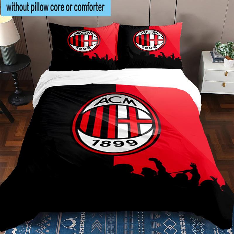 3pcs Milan Football club Printed Bedding Set Duvet Cover Closure Includes 1 Duvet Cover & 2 Pillowcases Bedding Sets Home Decor Gifts