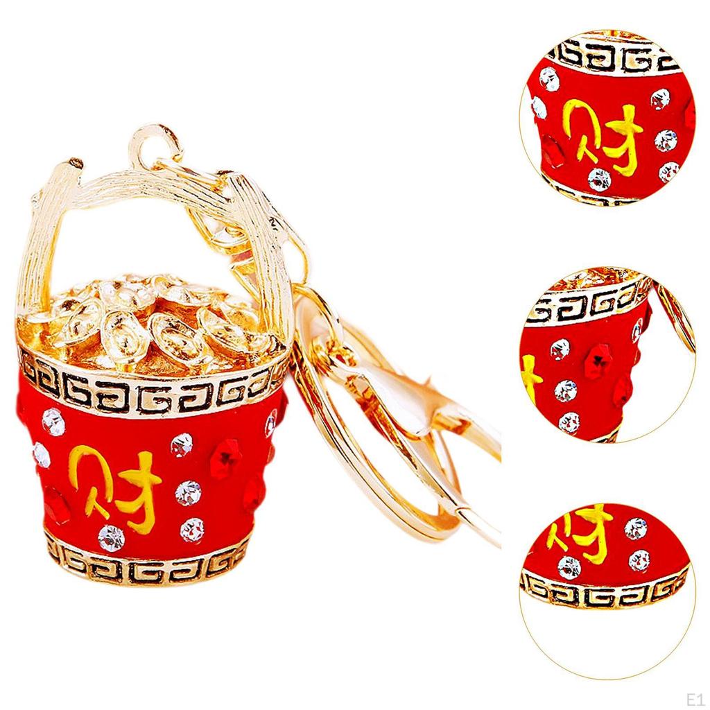Feng Shui Bucket of Good Fortune Keychain Yuan Bao Amulet Keychain,Creative,Harmony Porsperity Bag