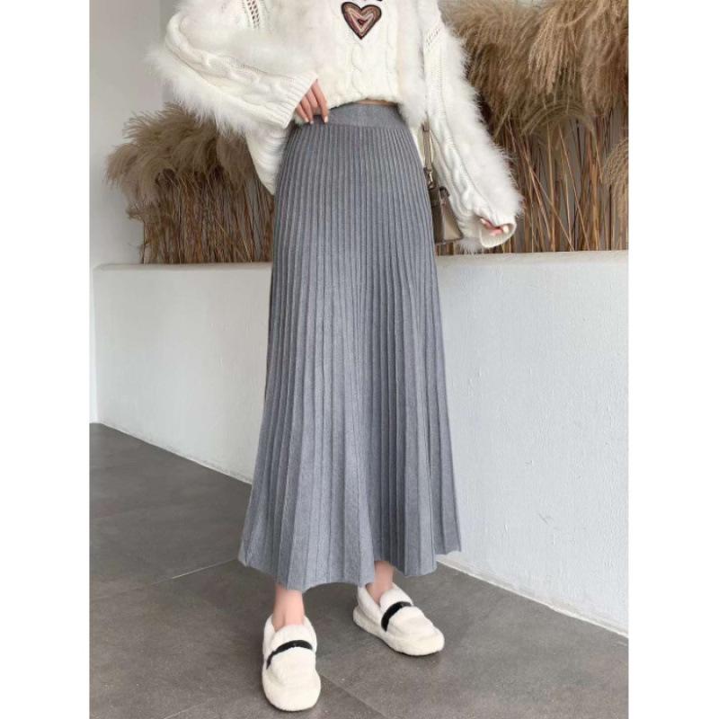 Вязаные юбки А-силуэта с высокой талией: Длина до бедер, Приталенный силуэт, Варианты больших размеров для осени/зимы.