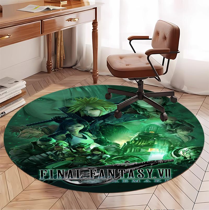 Final Fantasy Pattern Round Rug, Indoor/Outdoor Mat, for Picnic, Gameroom, Bedroom, Office, Living Room, Home Decor Carpet, Birthday Gift