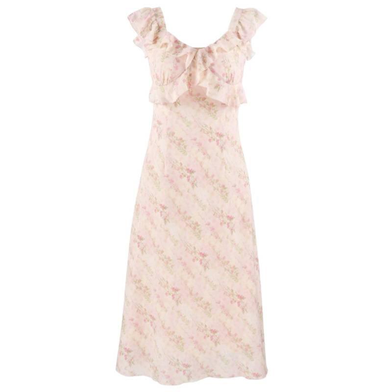 Приталенное платье с цветочным принтом, новое, французский темперамент, средней длины, с квадратным вырезом, розовое