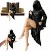 3D Handmade Resin Death Black Robe Bookshelf Figure Sitting Mysterious Statue Gothic Spooky Display Sculpture Desktop Home Decor