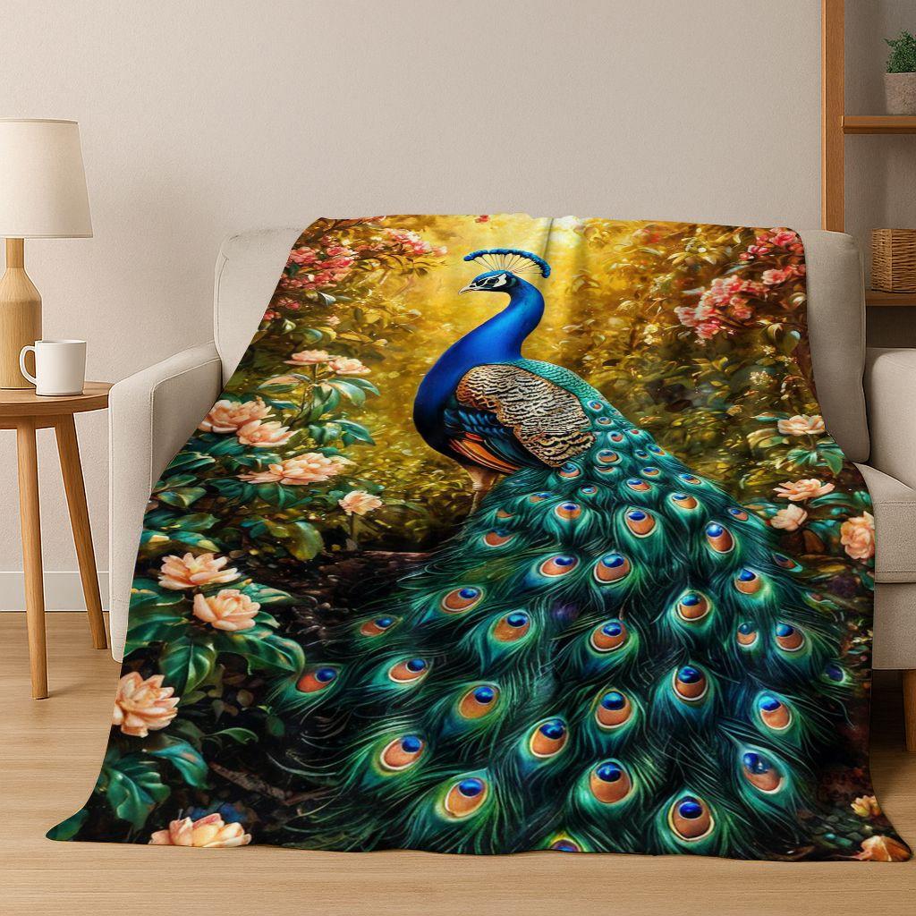 3D Colorful Peacock Romantic Birds Dream Flannel Blanket,Cozy Soft Throw Blanket for Home Bedroom Bed Sofa Picnic Cover Gift Kid