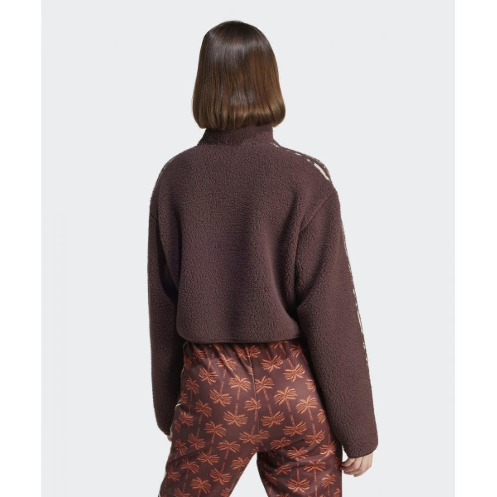 Adidas Флисовый кроп-топ с полумолнией и животным принтом   Коричневый Iy5010