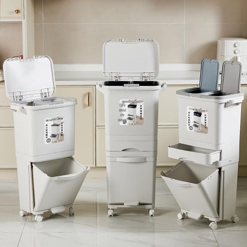 Yuzhuxun 34L Dual-Layer Dry & Wet Separation Kitchen Trash Can