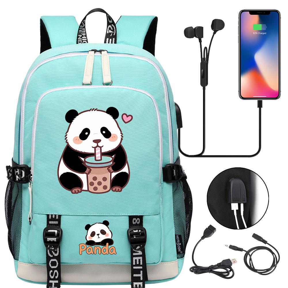 Милый рюкзак с принтом панды для подростка, USB, для ноутбука, детские, для мальчиков и девочек, в школу, сумки для книг, женский, мужской, дорожный рюкзак