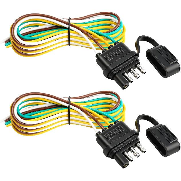 4 Pin Trailer Connector (2 Pack), 25 Inch 16 AWG 4 Way Male Trailer Light Plug with Dust Cover, Trailer Side Replacement Connector 4 Wire Pure Copper
