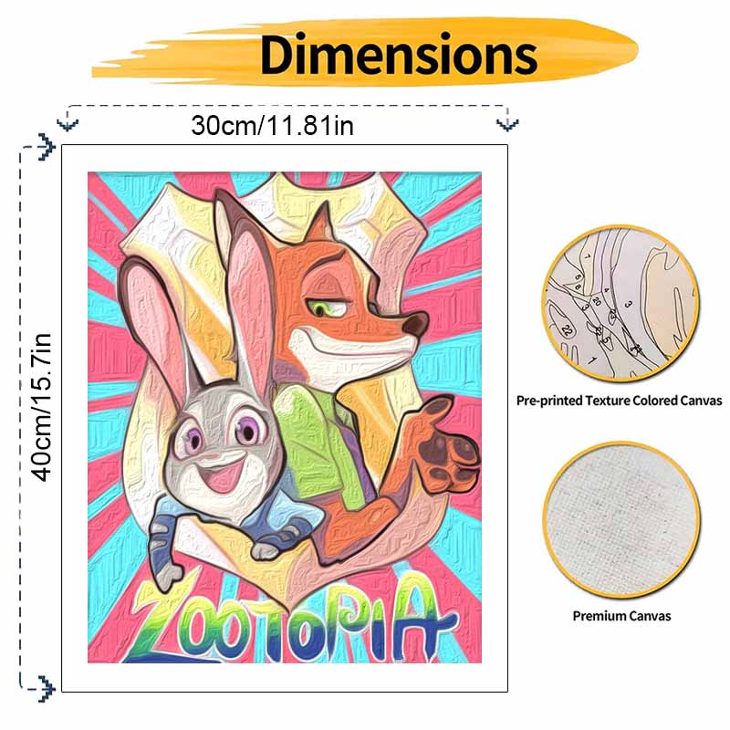 Disney Zootopia Nick Judy Oil Paint Art Painting Kit Home Wall Decor Handmade Gift DIY Canvas Wall Art Modern Home Decoration Decor