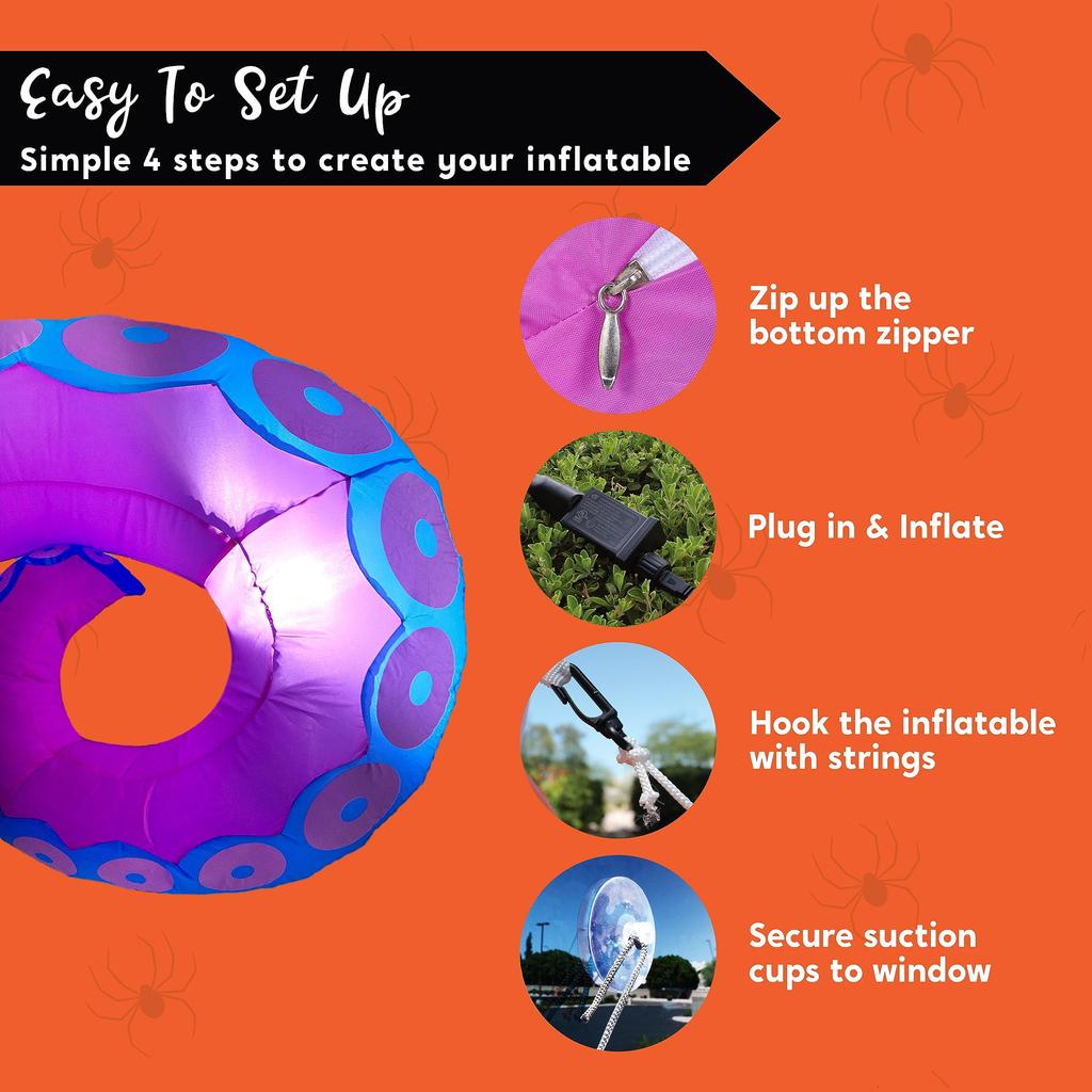 Joyfy Halloween Inflatable Outdoor 3 Pcs Giant Octopus Tentacle Broke Out from Window Blow Up Inflatable for Window Decoration