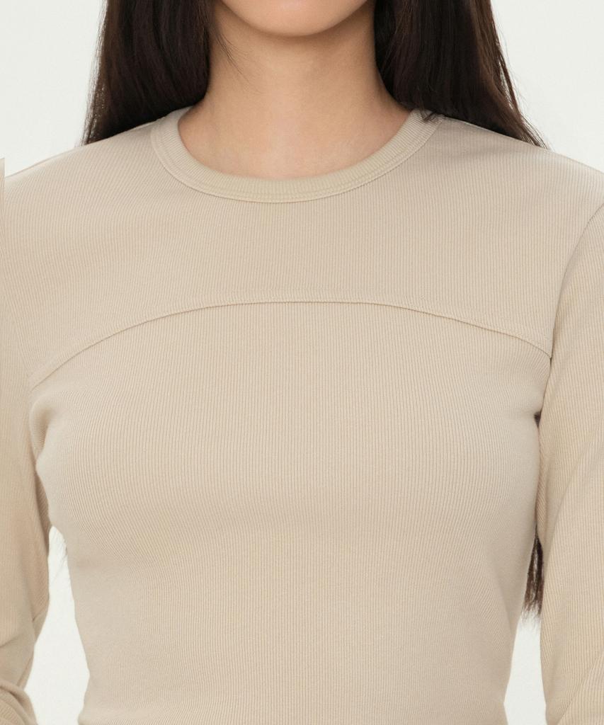 MUSINSA STANDARD WOMAN Women'S Pigment Ribbed Slim Crew Neck Long Sleeve T-Shirt [Dusty Cream]