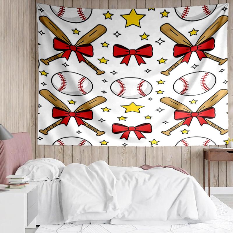 Baseball Print Tapestry, Backdrop, Easy Setup, Ideal for Bedroom, Office & Living Room, with Aesthetic Wall Hanging Decor.