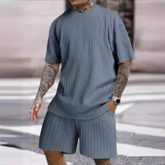 2 шт./компл. Мужской спортивный костюм Футболка с коротким рукавом и круглым вырезом Эластичная талия Широкие штанины