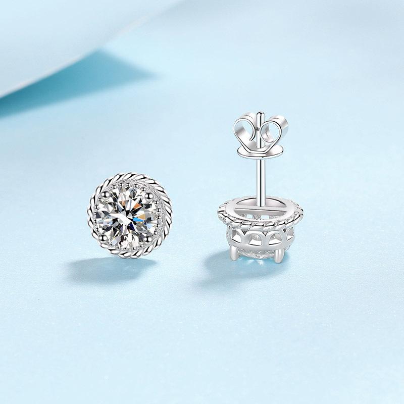 S925 Sterling Silver Earrings for Women Moissanite Small Windmill Four-claw Earrings Plated Pt950 Gold Ear Jewelry