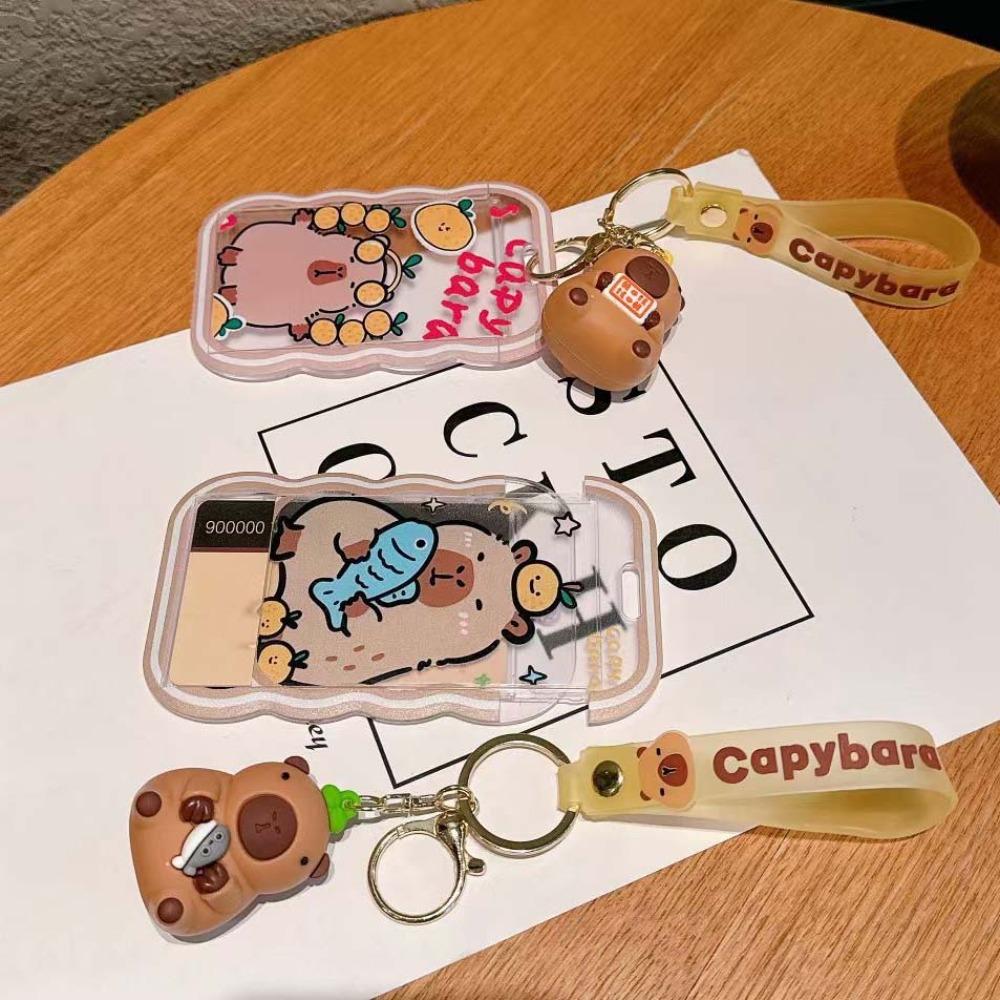 With Key Ring Capybara Card Holder Keychain Cartoon Capybara ID Card Holders  Idol Card