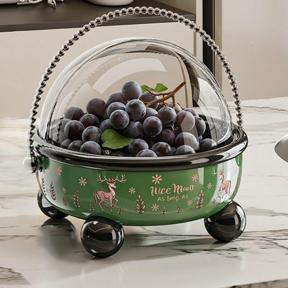 Large Capacity Drain Fruit Serving Plate High Feet Flip Cover Table Fruit Tray Plastic with Handle Snack Tray Candy