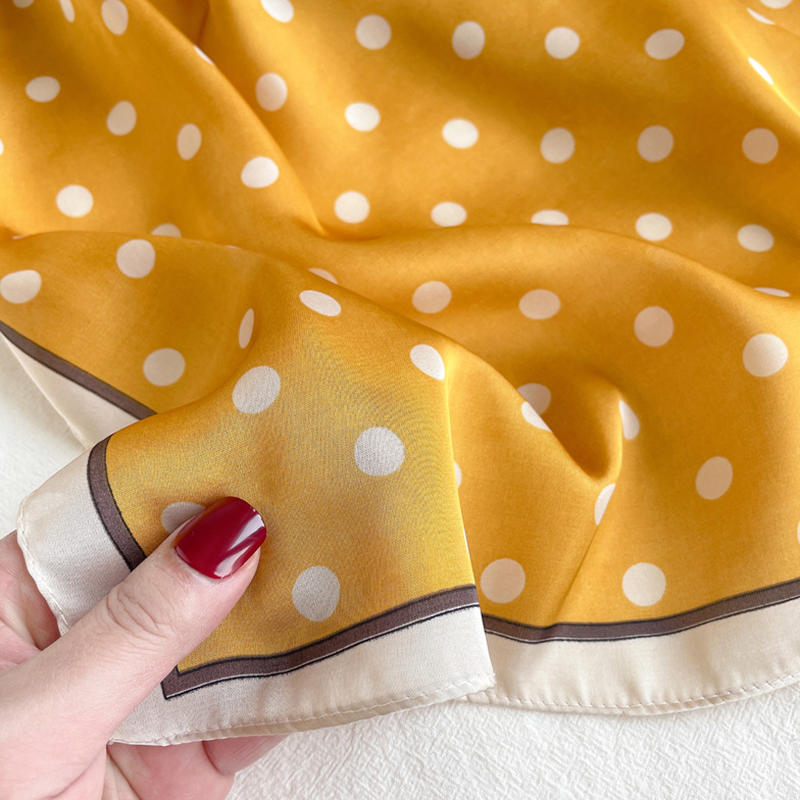 Women Lightweight Elegant Polka Dot Knotted Silk Small Square Scarf Summer Spring Elegant Neckerchief Satin Head Scarf