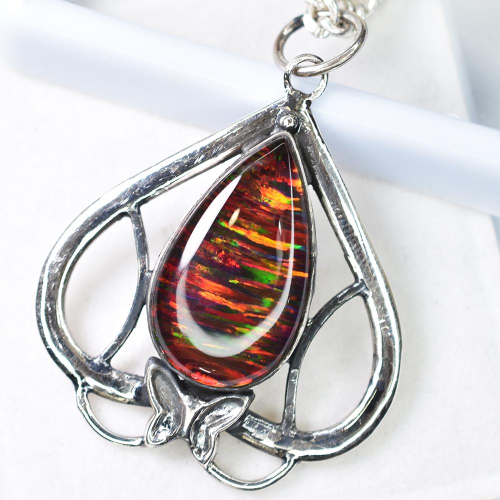 Natural 44.15 Ct Beautiful Pear Cut Opal Stone Silver Pendant Jewelry