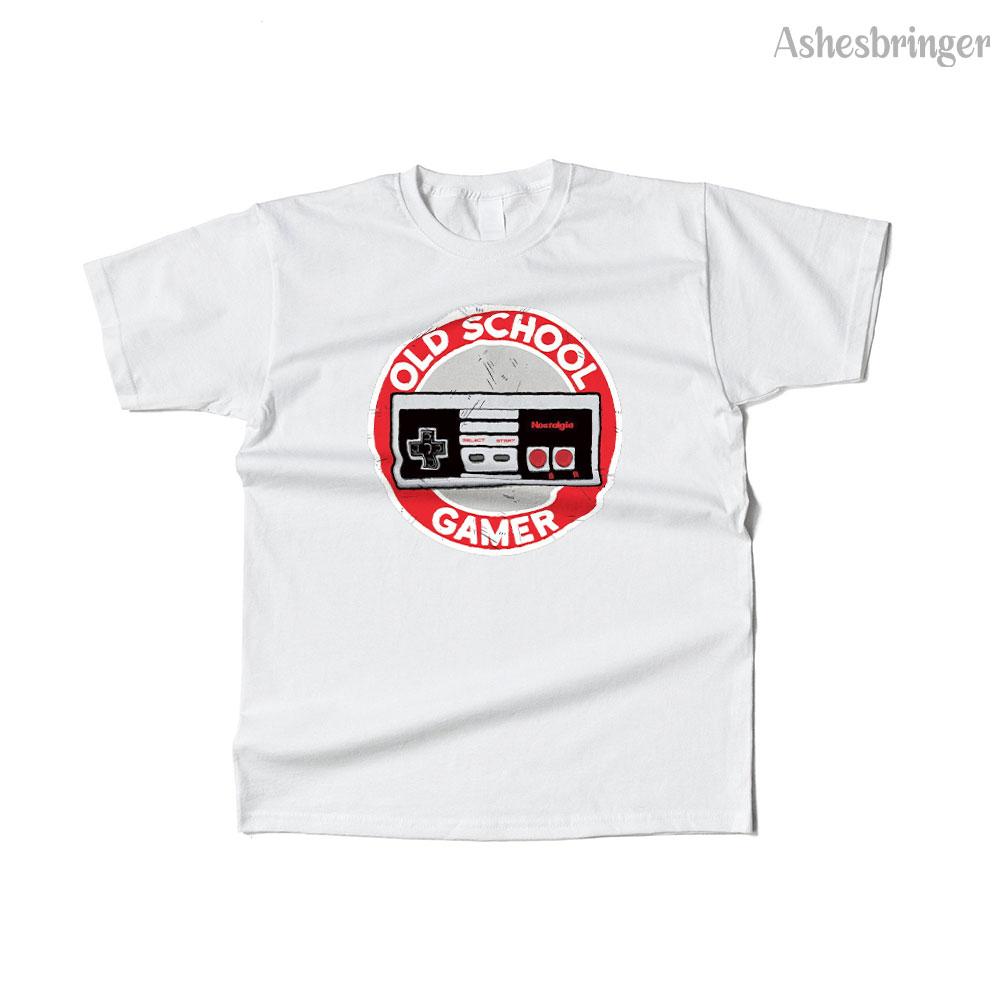 Mens Cotton Old school gamer 8 bit Graphic Retro T Shirt Street Casual Style Tee for Men and Women