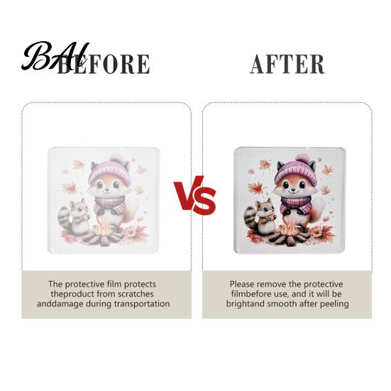 Square Acrylic Coasters for Coffee Mugs 4Pcs Maple Leaf Squirrel Coaster, 2D Double Sided Reversible Cup Mat Holiday Gift Souvenirs Lovers Milk