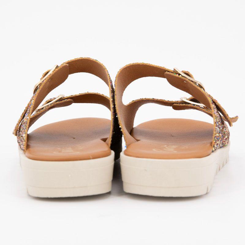 Мюли с радужными блестками платиновые с двойной пряжкой Детские CARLA TORTOSA