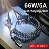66W 5A Fast Charging Type C Cable Spring Telescopic USB C Data Cable Car Phone Charger Cable for Samsung Xiaomi Huawei