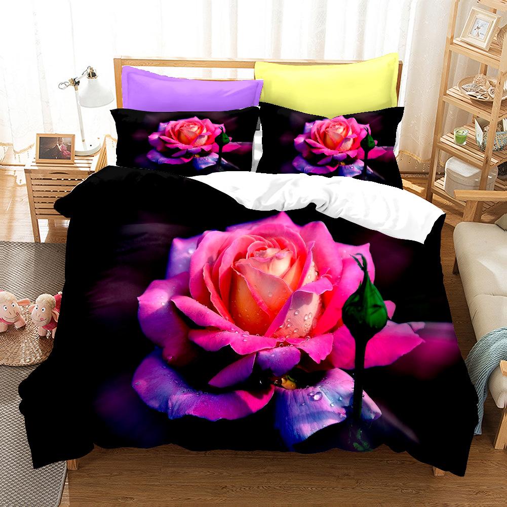 3D Flower Bedding Set Romantic Love Quilt Cover and Pillow Case 2/3 Pieces AU180 * 210 Easy To Clean Home Decoration for Girls' Rooms