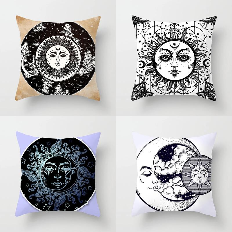 Home Decor Sun & Moon Themed Cosmic Throw Pillow Covers Pattern Cushion Cover Suitable For Sofa Bedroom Car Pillow Cover