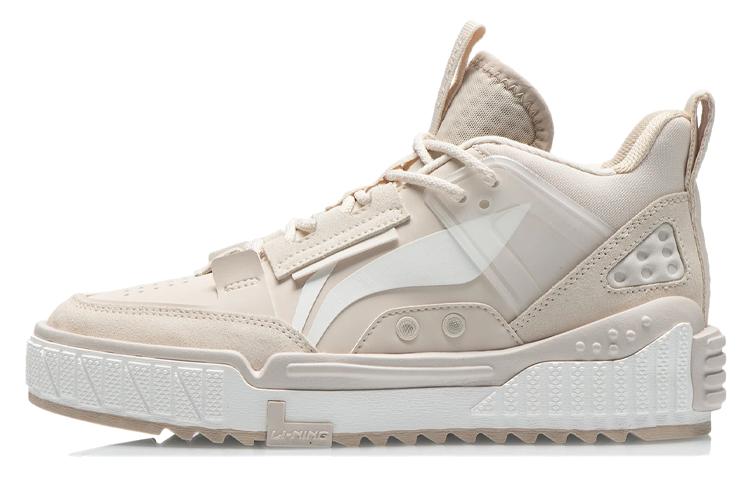 Li Ning NO.258 New Journey Slip Resistant Abrasion Resistant Mid top Skateboard Shoes Women's Light Gray Pink AGCR312-3