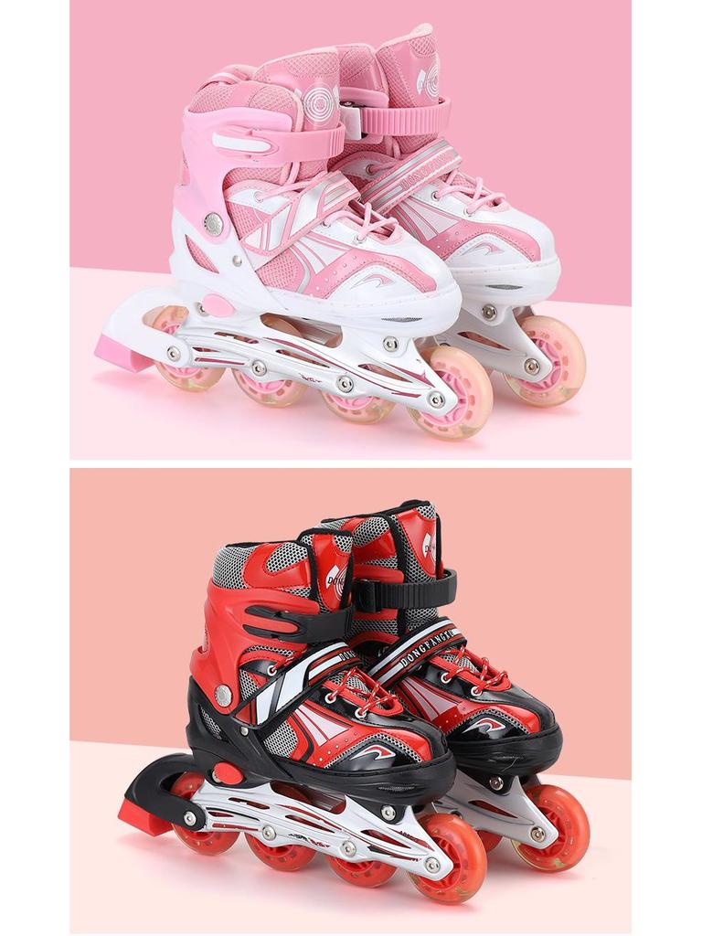 Регулируемые детские роликовые коньки - полный комплект, цветной