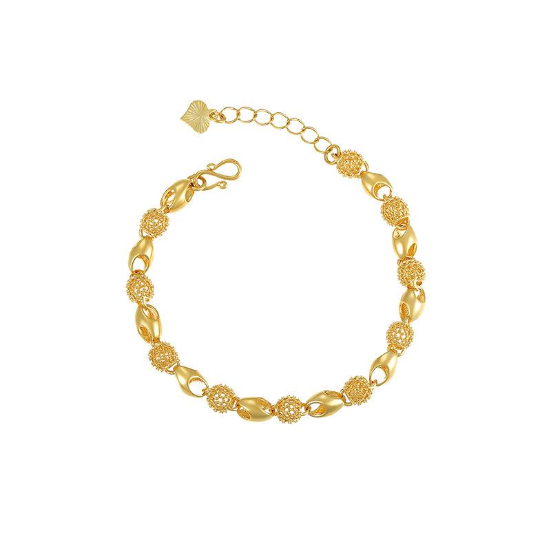 Hip Hop 24k Plating Gold Bracelet Gilded Buddha Bead Hollow Glossy Exquisite Bracelet for Women's Wedding Gifts