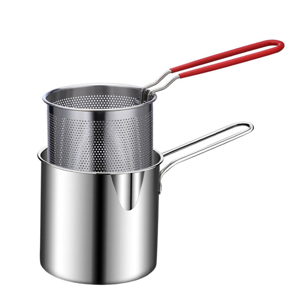 Small Deep Fryer for Home Use 1L/0.35GAL Stainless Steel Milk Steamer Frying Pot With Basket