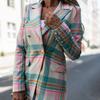 GMXIA Autumn Winter Plaid Print Long Sleeve POLO Neck Small Suit Jacket