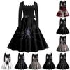 Хэллоуин женское повседневное модное винтажное платье с квадратным вырезом и принтом